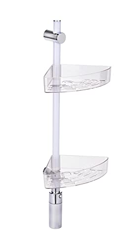 WENKO LED Duscheckregal, 2 Ablagen, Design-Duschstange mit integrierter, vollflächiger & energiesparender LED-Beleuchtung, Bewegungsmelder, Power-Loc® Wandbefestigung ohne bohren, Akkubetrieben, 74 cm von WENKO