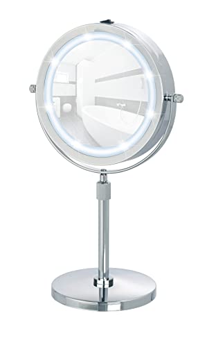 WENKO LED Kosmetikspiegel Lumi, Spiegelfläche ø 17.5 cm 500 % Vergrößerung, Stahl, 21 x 38-49 x 13.5 cm, Chrom von WENKO