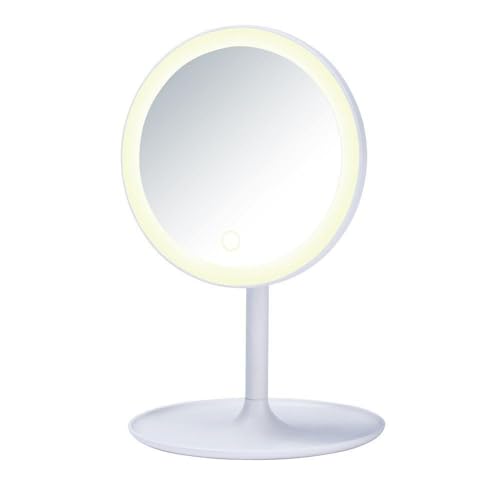 WENKO LED-Standspiegel Turro, Kosmetikspiegel mit LED-Beleuchtung, Schminkspiegel schwenkbar, ideales Schminken & Rasieren, Touchfunktion für dimmbare Helligkeit, batteriebetrieben, Ø 18 x 28 cm von WENKO