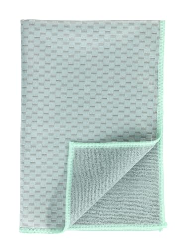 WENKO Geschirrtücher Miko, 2er Set Mikrofaser Handtücher zum streifenfreien Abtrocknen und Polieren, saugstark und schnelltrocknend, Material aus 80 % Polyester, 20 % Polyamid, 40 x 60 cm, Grau/Grün von WENKO