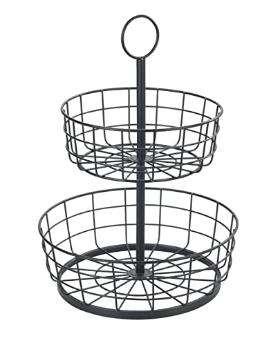 WENKO Multi-Korb-Etagere, Küchenaufbewahrung mit 2 Etagen, platzsparende Obstschale, aus pulverbeschichtetem Eisen, dekorativer Badkorb im Industrial-Stil, Gesamtmaße: Ø 28 x 39 cm, Schwarz von WENKO