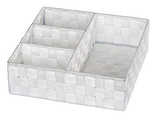 WENKO Organizer Adria Weiß 4 Fächer - Aufbewahrungsbox, 4 Fächer Fassungsvermögen: 9.3 l, Polypropylen, 32 x 10 x 32 cm, Weiß von WENKO