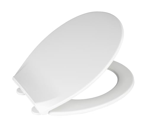 WENKO Premium WC-Sitz Kos Weiß, Toilettendeckel mit Absenkautomatik und Fix-Clip Hygiene Befestigung für leichtes Abnehmen, aus bruchstabilem, recycelbarem Thermoplast, Maße (B x T): 37 x 44 cm von WENKO