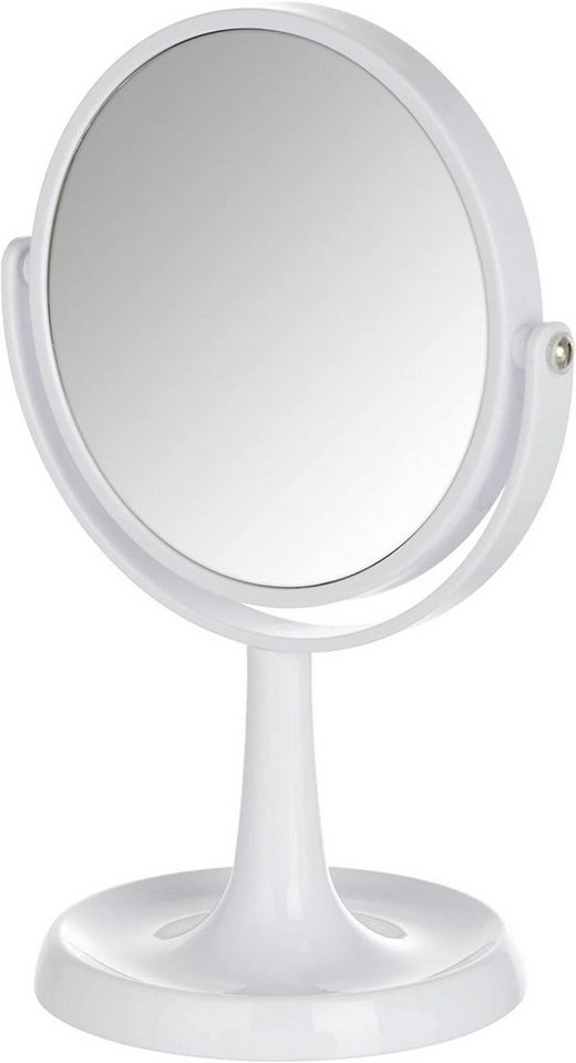WENKO Rasierspiegel, Kosmetik Standspiegel Rosolina Weiß, Spiegelfläche 500 % Vergrößerung von WENKO