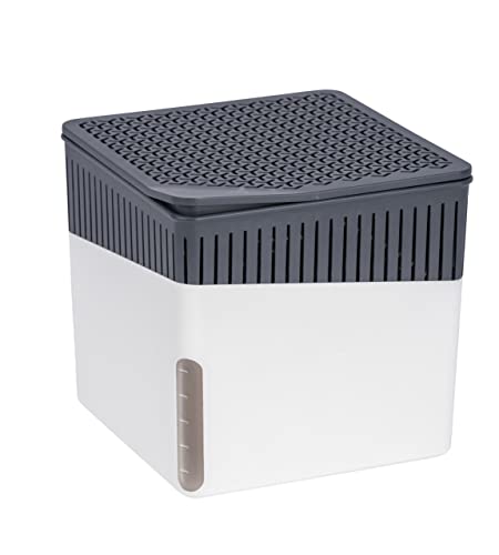 WENKO Raumentfeuchter Cube, Luftentfeuchter reduziert Schimmel & Gerüche, Auffangschale mit 1 kg Granulatblock nachfüllbar, fasst bis zu 1,6 l Feuchtigkeit, 16,5 x 15,7 x 16,5 cm, Weiß von WENKO