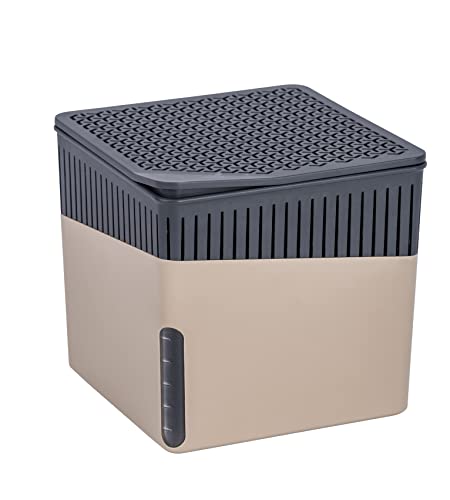 WENKO Raumentfeuchter Cube, Luftentfeuchter reduziert Schimmel & Gerüche, Auffangschale mit 500 g Granulatblock nachfüllbar, fasst bis zu 800 ml Feuchtigkeit, 13 x 13 x 13 cm, Beige von WENKO