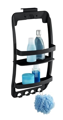 WENKO Regal Mod. Universal Badregal Hängeregal stehend Wandregal ohne Bohren Duschablage Badezimmer Ordnung Kunststoff 26 x 54,5 x 11,5 cm schwarz von WENKO