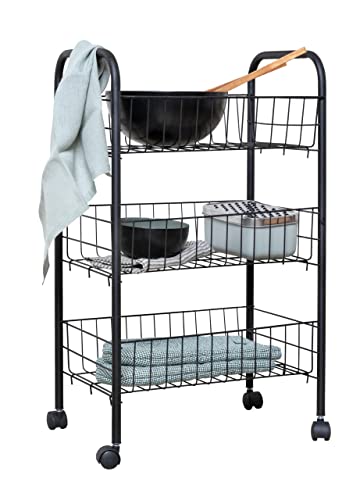 WENKO Rollwagen Florenz Schwarz, Küchenwagen mit 3 Etagen und 4 leichtgängigen Rollen, ideal als Servierwagen oder Küchenregal einsetzbar, aus pulverbeschichtetem Metall, Maße: 38 x 63 x 25 cm WENKO Rollwagen Florenz Schwarz, Küchenwagen mit 3 Etagen und 4 leichtgängigen Rollen, ideal als Servierwagen oder Küchenregal einsetzbar, aus pulverbeschichtetem Metall, Maße: 38 x 63 x 25 cm von WENKO