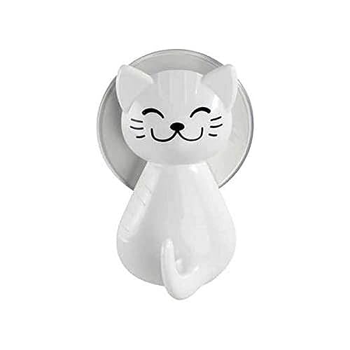 WENKO Saughaken Katze Weiß 2er Set, fröhlicher Wandhaken in Weiß, im niedlichen Katzen-Design, für Handtücher, Geschirrtücher, Kleidung, etc., Maße (B x H x T): je 6 x 9,5 x 5,5 cm von WENKO