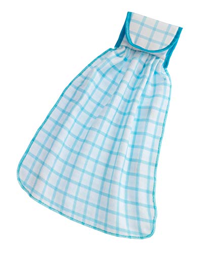 WENKO Schlaufentuch Karo - Küchen-Handtuch, Topflappen, Polyester, 33.5 x 45 x 1 cm, Weiß von WENKO