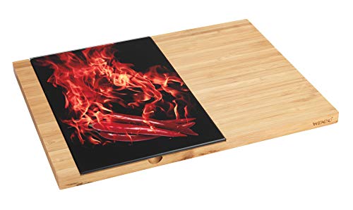 WENKO Schneide- und Servierbrett mit Glaseinsatz - Küchenbrett, Schneidbrett mit herausnehmbarer Glasplatte, Bambus, 38 x 1.6 x 28 cm, Braun von WENKO