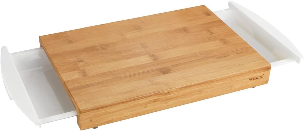 WENKO Schneidebrett Bambus Schneidbrett mit Auffangschalen Küchenbrett Holz Wenko, Bambus, (Spar-Set, Brett mit 2 Auffangschalen), mit Silikonfüßen und zwei praktischen Auffangschalen von WENKO