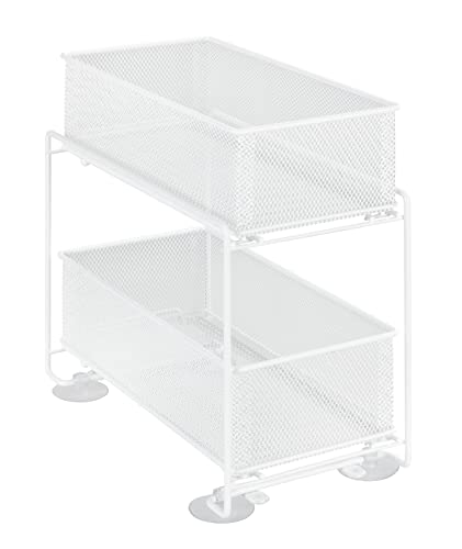 WENKO Schubladenregal Gioma, hochwertiger Organizer mit 2 Etagen und Korb-Auszug für Küchenschrank oder Arbeitsplatte, Küchenregal aus pulverbeschichtetem Metall, 35 x 33,5 x 18,5 cm, Weiß von WENKO