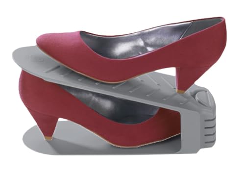 WENKO Schuhstapler, 8er Set, platzsparende Schuhaufbewahrung für Schuhregal und Kleiderschrank, rutschfeste Schuhhalter aus Kunststoff für verschiedene Arten von Schuhen, je 26 x 12 x 10 cm, Grau von WENKO