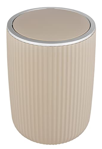 WENKO Schwingdeckeleimer Agropoli L Beige, 5,5 Liter, Badezimmer-Mülleimer mit Deckel, Abfalleimer aus hochwertigem Kunststoff mit plastischer Formgebung und strukturierter Oberfläche, Ø 19 x 27 cm von WENKO