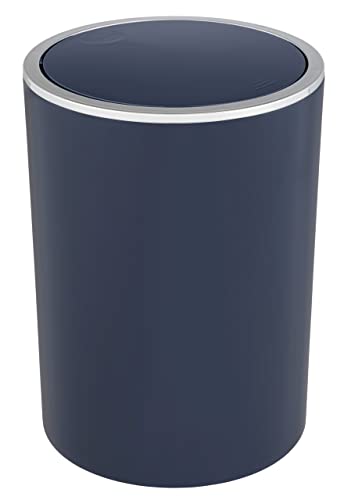 WENKO Schwingdeckeleimer Inca, 5 Liter Fassungsvermögen, Badezimmer-Mülleimer mit Deckel aus Kunststoff, BPA-frei, 18,5 x 25,5 cm, Dunkelblau von WENKO