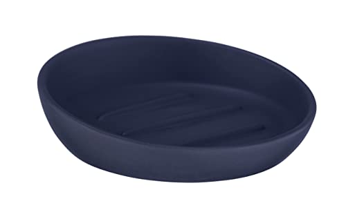 WENKO Seifenablage Badi Blau, ideal für Duschgel ohne Verpackung oder festes Haarshampoo, hochwertige Keramik mit matter Oberfläche, Seifenschale in schlichter, einfacher Form, Ø 11,5 x 3 cm von WENKO