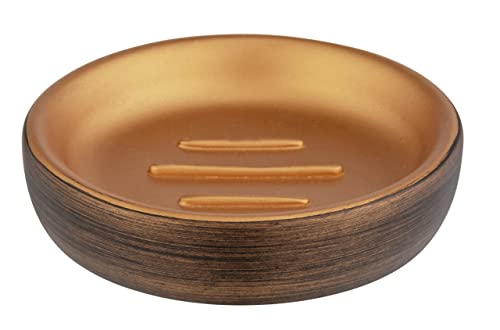 WENKO Seifenablage Palena, runde Seifenschale zum Aufbewahren fester Handseifen oder Shampoos aus dem hochwertigen Kunststoff Polyresin in elegantem Design, (B/T x H): Ø 10,5 x 2,5 cm, Bronze von WENKO