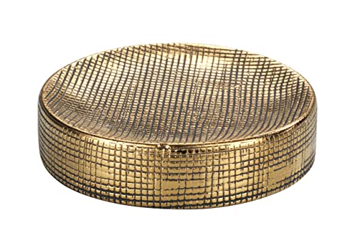 WENKO Seifenablage Rivara, Seifenschale zur Aufbewahrung von Handseife, Ablage aus hochwertiger Keramik, elegante gold Deko ideal für Badezimmer & Gäste-WC, handbemalt, Ø 10 x 2,5 cm, Gold von WENKO