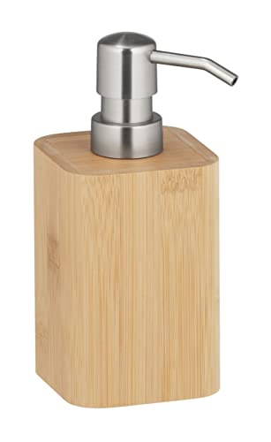 WENKO Seifenspender Bambusa, nachfüllbare Pumpflasche aus nachhaltigem Bambus, hochwertiger Pumpspender für Küche & Bad, Badaccessoire mit Füllmenge für bis zu 220ml Seife, 9,3 x 16,5 x 7,2 cm, Natur von WENKO