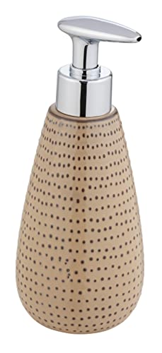 WENKO Seifenspender Bellante, nachfüllbarer Spender aus hochwertiger Keramik für 350 ml Flüssigseife, glasierte Oberfläche mit kleinen Punkten, handbemalt, (B/T x H): Ø 8 x 20,3 cm, Sand von WENKO