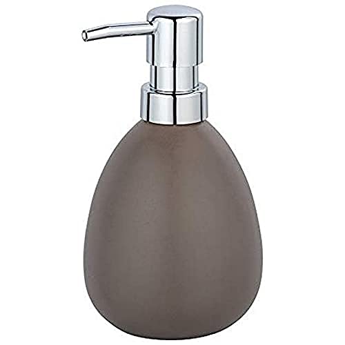 WENKO Seifenspender Polaris Taupe matt - Flüssigseifen-Spender, Spülmittel-Spender Fassungsvermögen: 0.39 l, Keramik, 9.5 x 16 x 9 cm, Taupe, 16 x 9 x 9.5 cm von WENKO