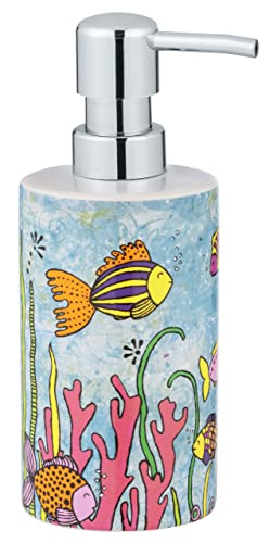 WENKO Seifenspender Rollin'Art Ocean Life, nachfüllbarer Pumpspender aus Keramik mit 360 ml Volumen für Flüssigseife, Spülmittel oder Desinfektionsmittel mit bunter Unterwasser-Welt, 8,5 x 18 x 7 cm von WENKO