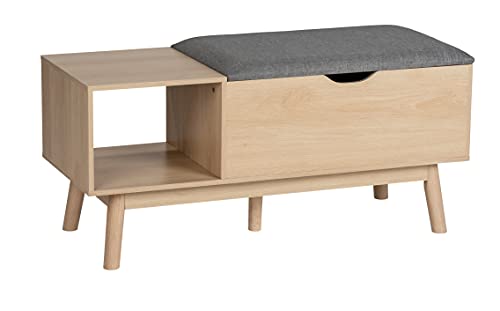 WENKO Sitzbank Edda mit Staufach, moderne Schuhbank mit Sitzpolster und großzügigem Stauraum für Diele & Flur, Deckel aufklappbar und abnehmbar, in angesagter Eichen-Optik, 100 x 45 x 40 cm, MDF von WENKO