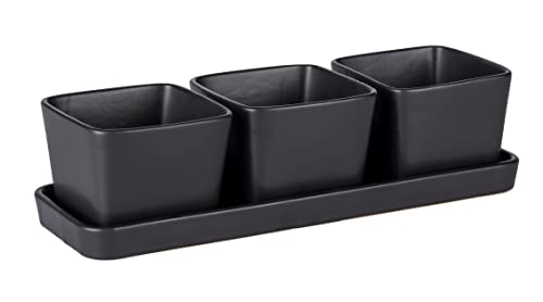 WENKO Snack & Dip Schalen Set, 4-teilig, 3 x 300 ml Schälchen mit Tablett, Für Tapas, Snacks & Fingerfood, Keramik, 30,5 x 10 x 8 cm, Schwarz von WENKO
