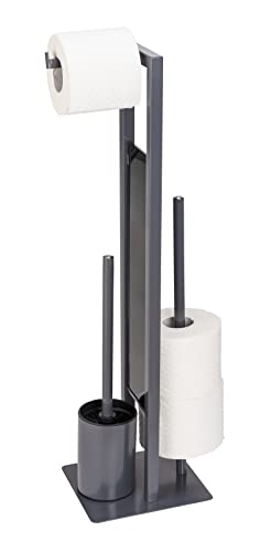 WENKO Stand WC-Garnitur Mod. Rivalta freistehend mit Toilettenpapier- und Ersatzrollenhalter WC-Bürste und Toilettenbürstenhalter matt lackierter Stahl Trennplatte aus Sicherheitsglas 18 x 70 x 23 cm von WENKO