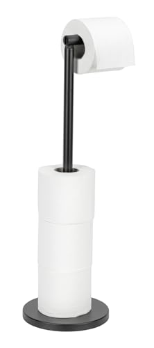 WENKO Stand Toilettenpapierhalter 2 in 1 Schwarz, freistehender Papierrollenhalter mit integriertem Toilettenpapier Ersatzrollenhalter bis zu 4 WC-Rollen, lackierter Stahl im Loftstil, 21 x 55 x 17 cm von WENKO