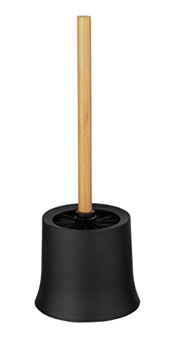 WENKO Stand WC-Garnitur Bambusa, moderner Bürstenhalter aus schwarzem und hochwertigem Kunststoff, inklusive WC-Bürste mit Bambusstiel, Bürstenkopf Ø 8,5 cm auswechselbar, Ø 14 x 38 cm, Schwarz/Natur von WENKO
