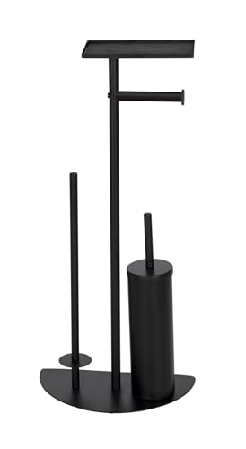WENKO Stand WC-Garnitur Cosenza Neo, Toilettenpapierhalter mit Ablage, Bürstenhalter, Ersatzrollenhalter, matt lackierter Stahl, Schwarz von WENKO