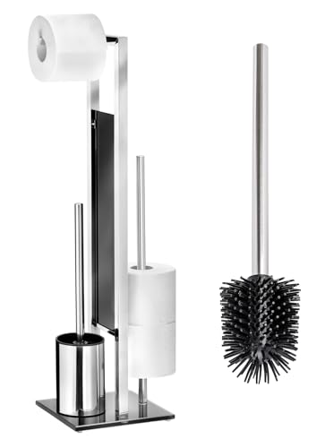 WENKO Stand WC-Garnitur Mod. Rivalta mit Silikon-Ersatzbürste, integrierter Toilettenpapierhalter, rostfreier Edelstahl WENKO Stand WC-Garnitur Mod. Rivalta mit Silikon-Ersatzbürste, integrierter Toilettenpapierhalter, rostfreier Edelstahl von WENKO