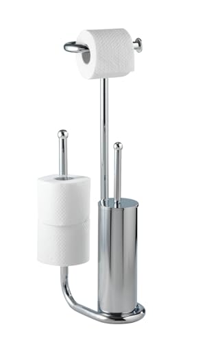 WENKO Stand WC-Garnitur Universalo Chrom, mit integriertem Toilettenpapierhalter und WC-Bürstenhalter, aus verchromtem Stahl, 20 x 62,5 x 23 cm von WENKO