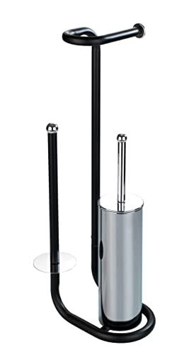 WENKO Stand WC-Garnitur Universalo Schwarz, mit integriertem Toilettenpapierhalter und WC-Bürstenhalter, aus lackiertem Stahl, 20 x 62,5 x 23 cm, Schwarz von WENKO
