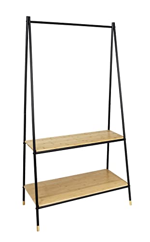 WENKO Standgarderobe Loft, freistehender Garderobenständer mit 2 großzügigen Ablagen, aus schwarzem Stahlrohr und FSC®-zertifiziertem Bambus, belastbar bis 40 kg, 90 x 167 x 42 cm von WENKO