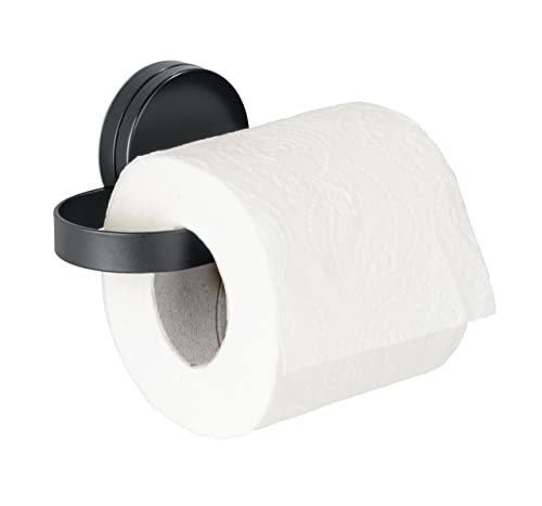 WENKO Static-Loc Plus Toilettenpapierhalter Pavia Schwarz, WC-Rollenhalter, Befestigen ohne bohren, sicherer Halt durch statische Haftung auf glatten, luftundurchlässigen Flächen, Stahl matt von WENKO