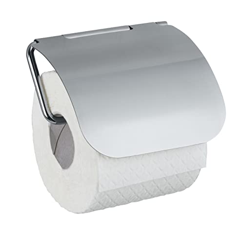 WENKO Static-Loc Plus Toilettenpapierhalter mit Deckel Osimo, WC-Rollenhalter, Befestigen ohne bohren, sicherer Halt durch statische Haftung auf glatten, luftundurchlässigen Flächen, 13 x 13,5 x 3 cm von WENKO