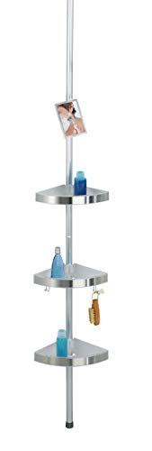 WENKO Teleskop Duschecke Premium Teleskop Badregal, Duschregal höhenverstellbar mit 3 Ablagen und Spiegel Satiniert von WENKO