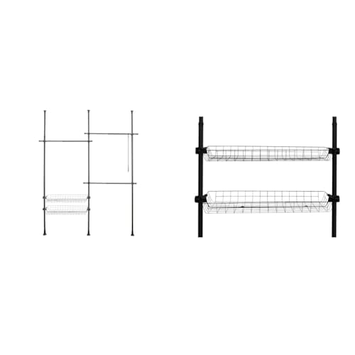 WENKO Teleskop-System Herkules Duo, verstellbares Ordnungssystem, 3 Kleiderstangen & Korb Herkules, 2er Set Aufbewahrungskörbe in Draht-Optik aus stabilem Stahl von WENKO