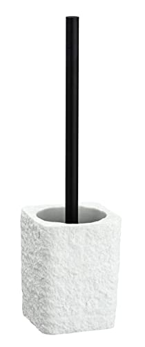 WENKO WC-Garnitur Villata, hochwertiger Bürstenhalter in Naturstein-Optik aus hochwertigem Polyresin, 11,2 x 37 x 10 cm in Weiß von WENKO