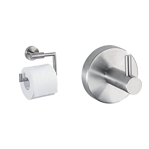 WENKO Toilettenpapierhalter Bosio Edelstahl matt - 15 x 10.5 x 6.5 cm, Wandhaken Uno Bosio Edelstahl matt - 5.5 x 5.5 x 5.5 cm, Matt WENKO Toilettenpapierhalter Bosio Edelstahl matt - 15 x 10.5 x 6.5 cm, Wandhaken Uno Bosio Edelstahl matt - 5.5 x 5.5 x 5.5 cm, Matt von WENKO