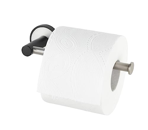 WENKO Toilettenpapierhalter Mod. UV-Loc Udine selbstklebend ohne Bohren Klebesystem aus gebürstetem und schwarz matt Edelstahl für Badaccessoires Wandhalterung 17x5x6 cm elegant und rostfrei von WENKO