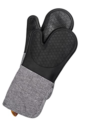 WENKO Topfhandschuhe Ada, 2er Set Grillhandschuhe aus hitzebeständigem Silikon, zuverlässiger Schutz durch extra langen Schaft, angenehmer Tragekomfort & leichte Reinigung,18 x 38 x 2 cm, Schwarz/Grau von WENKO