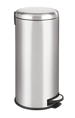WENKO Treteimer Leman Easy Close Edelstahl 30L - Kosmetikeimer, Mülleimer mit Absenkautomatik und Anti-Fingerprint Fassungsvermögen: 30 l, Edelstahl rostfrei, 30.5 x 64 x 37.5 cm, Satiniert, Grau, 64 x 37.5 x 30.5 cm von WENKO
