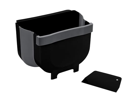 WENKO Tür-Abfalleimer Fago, 5 Liter, hängender Black Outdoor Kitchen Abfallsammler inklusive Schaber, Befestigung ohne Bohren an der Schranktüre oder Schublade, faltbar, 25,5 x 18 cm x 18 cm, Schwarz von WENKO
