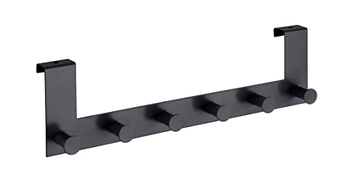 WENKO Türgarderobe Celano, Hakenleiste mit 6 Haken aus lackiertem Stahl für Türfalzstärken bis 2 cm, schwere Qualität, 39 x 11 x 5,5 cm, Schwarz von WENKO