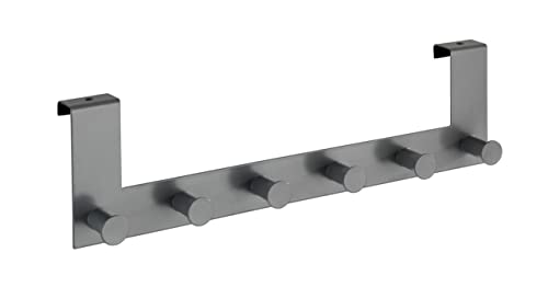 WENKO Türgarderobe Celano Grau - Hakenleiste mit 6 Haken, für Türfalzstärken bis 2 cm, Stahl, 39 x 11 x 5.5 cm, Grau von WENKO