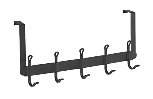 WENKO Türgarderobe Nostalgie - Türhängeleiste mit 5 Haken, für Türfalzen von 2 cm, Stahl, 37.5 x 18 x 7.8 cm, Schwarz von WENKO